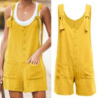 Limited Time Discounts Women Jumpsuit Summer Loose Casual Sleeveless Rompers Button Pocket Suspenders Bib Female Short Pants Playsuits Overalls