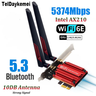 เสาอากาศ10DB WIFI 6E PCIE Adapter Intel AX210 Bluetooth 5.3ไร้สาย5374Mbps 2 In 1 Tri Band 2.4G/5G/6Ghz WifI 6การ์ดสำหรับ PC