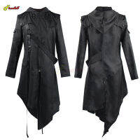 S-5XL Mens Gothic Cosplay แจ็คเก็ต Renaissance ไม่สม่ำเสมอ Hooded Samurai คอสเพลย์เครื่องแต่งกาย Windbreaker Zip Hooded Coat