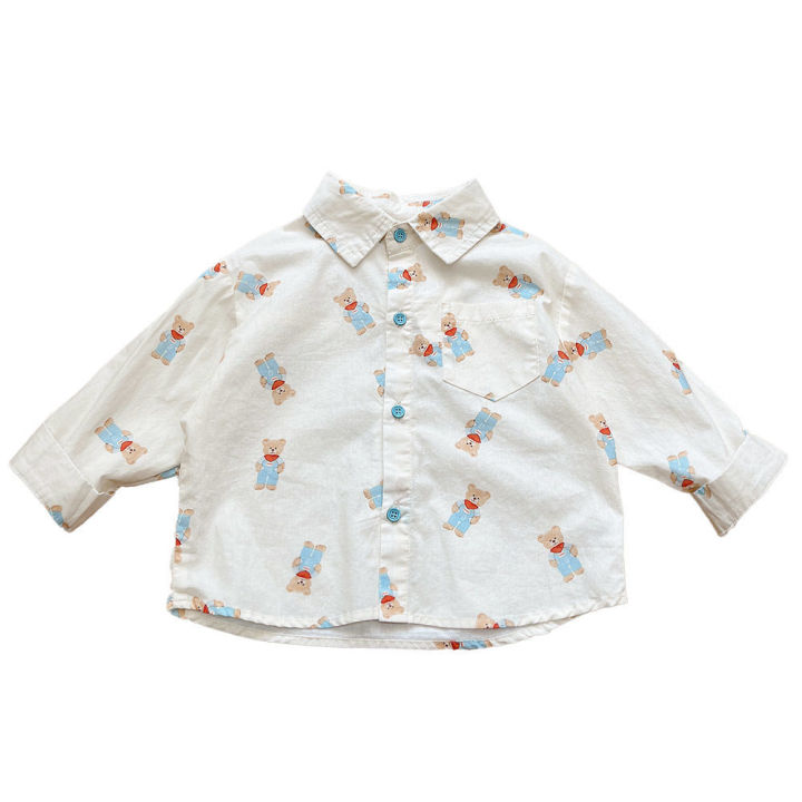 เสื้อ-gratis-ongkir-เด็กชายน่ารักพิมพ์ลายเสื้อหมีแขนยาวสำหรับ2022-เสื้อเชิตเวอร์ชั่นเกาหลีฤดูใบไม้ร่วงและเด็กในฤดูใบไม้ร่วง