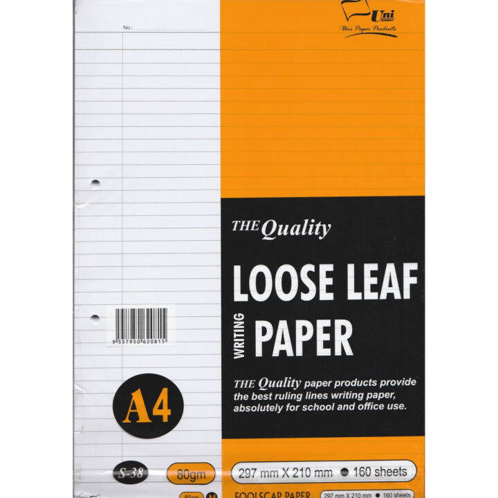 Uni Paper S38 Loose Leaf Writing Paper 80gsm A4 160 Sheets Lazada