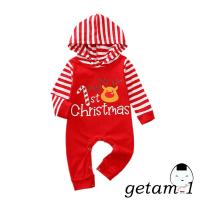 LJW-Newborn Boys Girls Christmas Jumpsuits, Hooded Neck Stripe Long Sleeve Cartoon Long Romper Overall Clothes