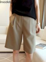 Insozkdg Kahki Bermuda Suit Shorts Women Korean Solid Summer Loose Thin Large Size High Waist Khaki Suit Half Ailored Trousers