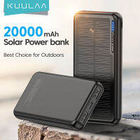 KUULAA Solar Power Bank 20000mAh Portable Fast Charging PowerBank 20000 mAh Outdoor USB PoverBank External Battery Charger For iPhone Xiaomi Samsung Solar Charger 20000mAh Portable Solar Power Bank with 2.1A USB-A Output Ports