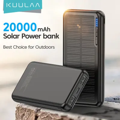 KUULAA Solar Power Bank 20000mAh Portable Fast Charging PowerBank 20000 mAh Outdoor USB PoverBank External Battery Charger For iPhone Xiaomi Samsung Solar Charger 20000mAh Portable Solar Power Bank with 2.1A USB-A Output Ports