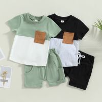 ▫✽﹍ Summer Toddler Kids Boys Clothes Sets Patchwork Color Pocket Short Sleeve T shirts Shorts Newborn Casual Sportwear Outfits