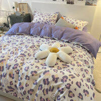 HUA823 Love Leopard Print Dream Purple Bed Four-Piece Wash Cotton Art Student Quilt Set Three-Piece Set