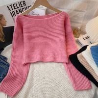 [COD] Temperament short one-neck top womens autumn and winter 2022 new Korean version of slim thin all-match long-sleeved sweater