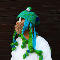 8 colors Knit Octopus Hats Beard Hand Weave Wool Christmas Cosplay Party Funny Tricky Headwear Warm Winter Men Hat Bonnet