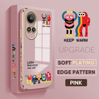 เคส PMP สำหรับ OPPO Reno10 Pro 5G ฟรีสายคล้อง + การ์ตูนน่ารักสัตว์ประหลาดตัวน้อยลวดลายขอบสี่เหลี่ยมเคสโทรศัพท์ชุบหรูหราชุบเคสโทรศัพท์นิ่ม