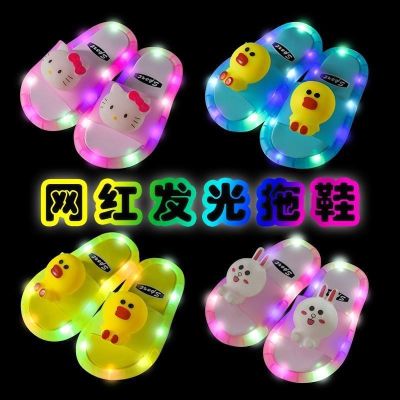 【July】 Childrens slippers summer luminous net red boys and girls cartoon cute middle big children non-slip indoor home sandals