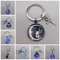 【DT】Glamour Angel Fairy Moon Photo Keychain Angel Jewelry Crescent Pendant Glass Convex Keychain hot