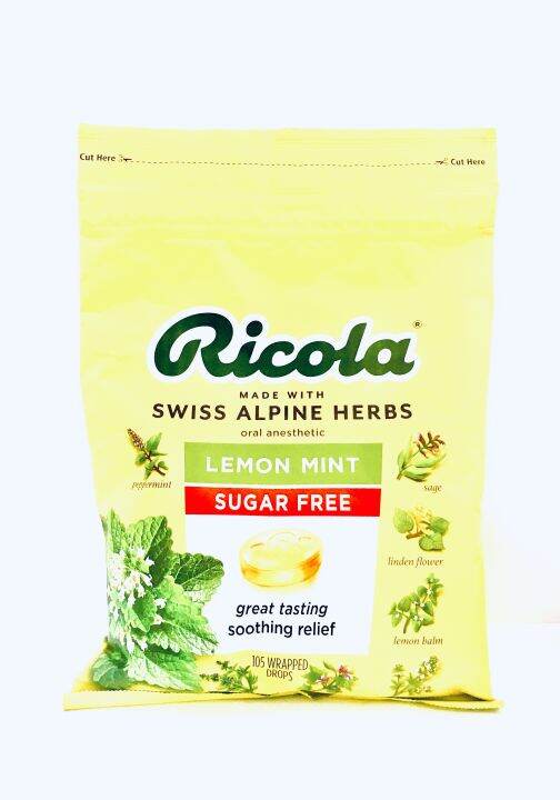 Ricola made with Swiss Alpine Herbs LEMON MINT SUGAR FREE (105