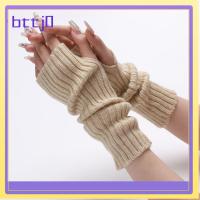 BTTJ0 ที่อุ่นแขน ถุงมือข้อมือยาว สีขาวสีดำ ไม่มีนิ้ว ถุงมือถักนิตติ้ง ภาษาญี่ปุ่นญี่ปุ่น กอธ ถุงมือป้องกันข้อศอก เด็กหญิงเด็กชาย