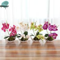 UNQCSA ตรีศูล สร้างสรรค์ ดอกไม้ผ้าไหม ความงาม ดอกไม้ประดิษฐ์ Phalaenopsis พืชสีเขียว บอนไซ