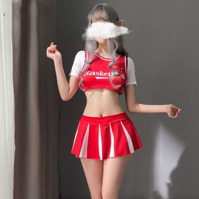 卐 Women Sexy Lingerie Football Baby Cosplay Costume Set Cheerleader Performance Costume Uniform Temptation Pleated Skirt