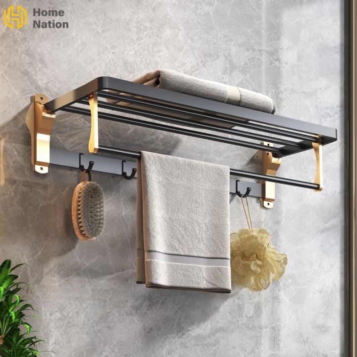 【COD】 HN Shower Rack Towel Black Gold Bathroom Accessories Holder ...