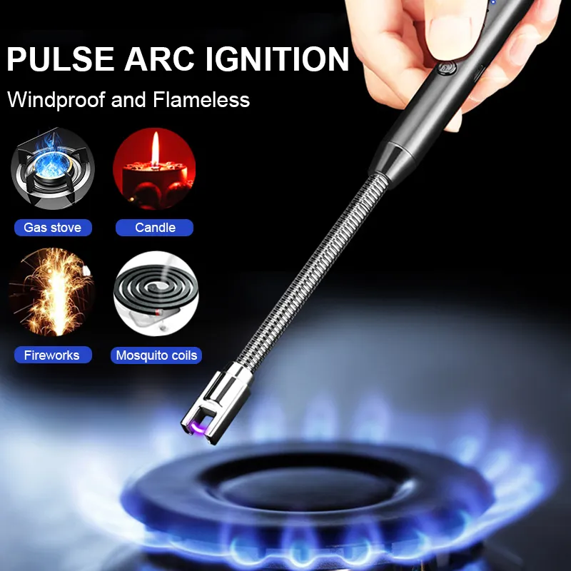 USB 360° Kitchen Candle Gas Stove Plasma Pulse Electric Arc Lighter Outdoor  Metal Windproof Power Display Hook Ignition Gun