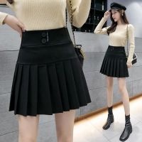 COD ✙ qafh47 Womens Fashion High Waist A-line Pleated Skirt Autumn New Mini Skirt Elastic Waist Black Short Skirt