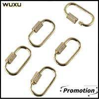 WUXU 5PCS 2816มม. ทองเหลืองรูปไข่สกรู C arabiner ล็อคเสน่ห์ตะขอ ทองเหลืองเบิ้ล เพทายลูกบาศก์ ทองติดทนนานชุบไมโครปูลูกบาศก์ Z irconia พวงกุญแจคลิปตะขอ Carabiner สาวๆ