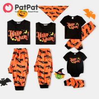 PatPat Halloween ฮาโลวีน Family Matching Letter &amp; Bat พิมพ์ชุดนอนแขนสั้นชุด (ทนไฟ) สำหรับเด็กผู้หญิงผู้ชาย