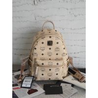 ของแท้100%สินค้าพร้อมส่ง? MCM mini Backpack สีเบธ สายหนัง บุหนัง