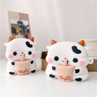 Cute Milk Tea Cow Soft Silicone Earphone Case for Apple AirPods Pro for Airpods 3 2021 for AirPods 2 1 for Inpods 12 I7 I9 I10 I11 I12 Anti-fall Prote