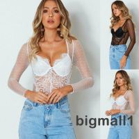 COD DSFGERTERYII EAU6-Women Mesh Lace Bodysuit Deep V Neck Stretch Leotard Jumpsuit