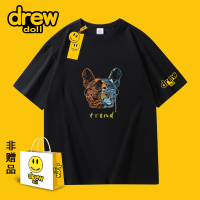 เสื้อคอกลมแขนสั้นคู่พิมพ์ลายการ์ตูนยิ้มเสื้อยืดผ้าฝ้ายการ์ตูน