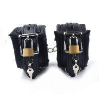 หนังสีดำฟองน้ำกุญแจมือสำหรับเพศข้อเท้า Cuffs ทาสกับโซ่ล็อค Restraints ของเล่นเพศสำหรับผู้ใหญ่เกม Bdsm ทาสชุด