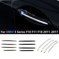 4ชิ้นมือจับประตูรถปกตัดสแตนเลสสำหรับ BMW 5 Series F10 F11 F18 2011-2017คาร์บอนไฟเบอร์สดใสสีดำ เงิน