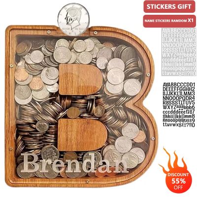 ●✠❧ Vinte e seis letras inglês alfabeto mealheiro moeda de madeira caixa poupança dinheiro jar moedas armazenamento ornamento mesa decoração para artesanato