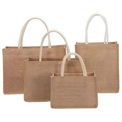 【CW】 Burlap Tote Blank Jute Beach Shopping Handbag Reusable with Handle for Grocery Crafts Birthday Parties