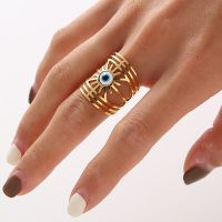 ❉ Luxury 14K Gold Plated Stainless Steel Rings Finger Party Wedding Jewelry Wide Evil Eyes Rings Engagement Rings for Women