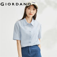 GIORDANO ผู้หญิง เสื้อเชิ้ตลำลองแขนสั้นผ้าฝ้ายทอสีทึบที่พันแขน Free Shipping 05343472