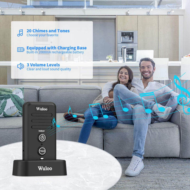 wuloo-wireless-intercom-doorbells-for-home-classroom-intercomunicador-waterproof-electronic-doorbell-chime-with-1-2-mile-range-3-volume-levels-rechargeable-battery-black-1-amp-1-1t1-black