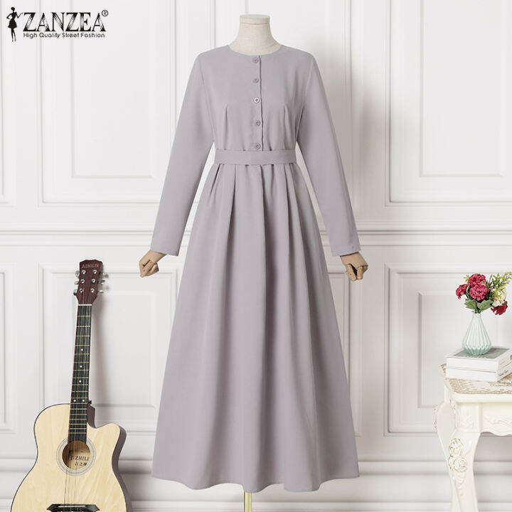 เคลียร์สต๊อกขาย-จัดส่งฟรี-fancystyle-zanzea-muslimah-ผู้หญิงมุสลิมเต็มแขน-abaya-maxi-dress-วินเทจคอกลมพรรคชุด-a-line