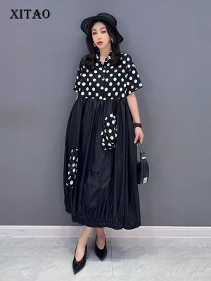 XITAO Dress Loose  Dot Print Women Black Shirt Dress