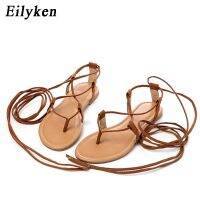 [Flying shoes]Eilyken รองเท้าแตะสำหรับผู้หญิง,รองเท้าแตะโรมันสายคาดเอวสูงเหนือเข่าทรงแบนสีดำแอปริคอท