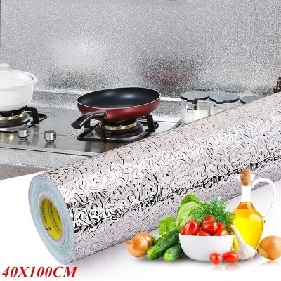 40X100CM Kitchen Oil-proof Aluminum Foil Sticker Wall Desk Floor Waterproof DIY Home Furniture Decorate Style WallpaperAdhesives Tape