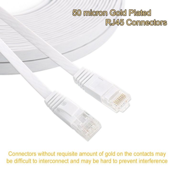 cat-6-ethernet-cable-50ft-white-black-flat-internet-network-cable-cat-6-computer-cable-with-snagless-rj45-connectors50ft-15m