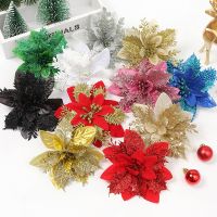 14cm Glitter Artificial Christmas Flowers Xmas Tree Ornaments Merry Christmas Decorations for Home New Year Decor Navidad Gifts