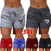 Summer Womens Shorts Love Heart Printed Casual Sports High Waist Drawstring Stretch Fitness Female Shorts 6 Colors 5XL