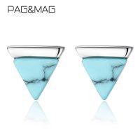 PAG amp;MAG Solid 925 Sterling Silver Triangle Natural Turquoise Stud Earrings For Women Wedding Female Fine Jewelry Gift SE0288