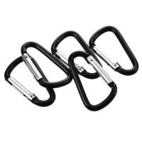 5x Hiking Spring Loaded 4mm Dia Black Aluminum Alloy Carabiner Hooks