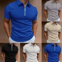 （Ready Stock）? 2023 New Color Matching Mens Summer T-Shirt Slim High-End Mens Elbow-Sleeved Top Lapel T-Shirt Mens Short-Sleeve Polo Shirt YY