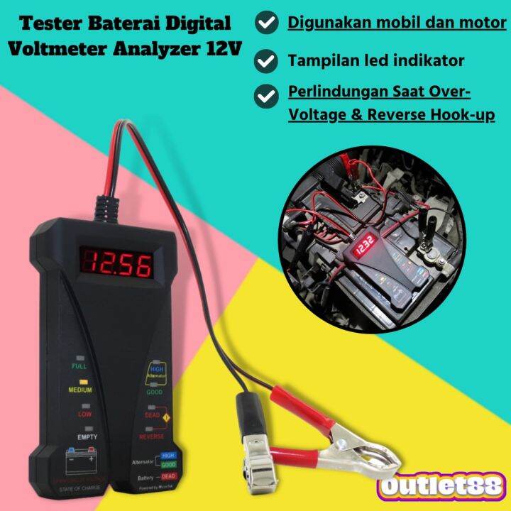 Alat Cek Kondisi Aki Mobil Motor Tester Baterai Digital Voltmeter Analyzer V Dengan Led