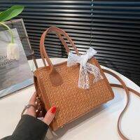 Niche Design Straw Woven Bag Female Trendy Fashion Bowknot Handbag Classy Travel Tote Straw-Woven One-Shoulder Messenger 【AUG】