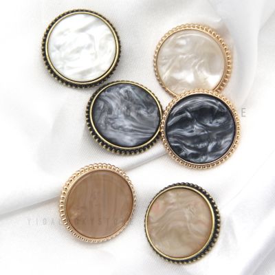 HENGC Vintage Faux Agate Pearlescent Bronze Metal Buttons For Clothes Cashmere Coat Elegant Decorations Handmade DIY Crafts