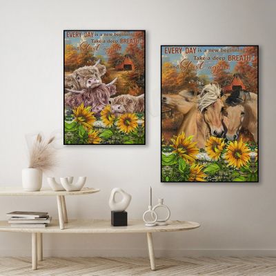 Fjord Horse และ Highland Cow Lover Poster Canvas ทุกวันเป็นของขวัญวันเกิดเริ่มต้นใหม่